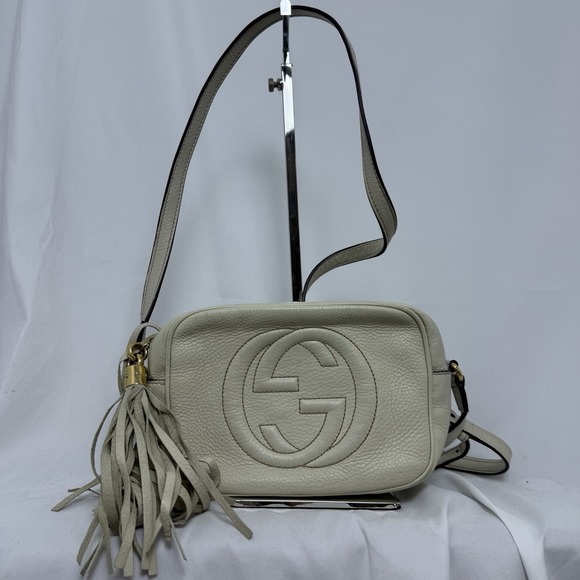Gucci  Pebbled Calfskin Small‎ Soho Disco Bag Off White Authentic With Tassle - Picture 1 of 16